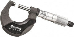 Starrett - 0 to 1" Range, 0.0001" Graduation, Mechanical Outside Micrometer - Ratchet Thimble, 3/4" Throat Depth, Accurate to 0.00005" - Exact Industrial Supply