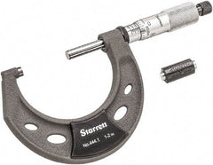 Starrett - 1 to 2" Range, 0.0001" Graduation, Mechanical Outside Micrometer - Ratchet Thimble, 1-1/4" Throat Depth, Accurate to 0.0001" - Exact Industrial Supply