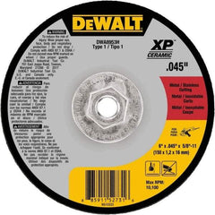 DeWALT - 6" Ceramic Cutoff Wheel - 0.045" Thick, 5/8-11 Arbor, 10,100 Max RPM, Use with Angle Grinders - Exact Industrial Supply