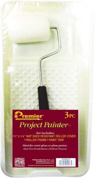 Premier Paint Roller - 14-3/4" Long, 1/4" Nap, Wall Paint Roller Set - 7-1/2" Wide, Steel Frame, Includes Paint Tray, Roller Cover & Frame - Exact Industrial Supply