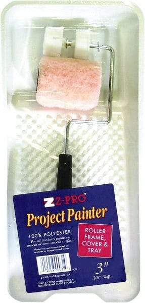 Premier Paint Roller - 14-3/4" Long, 3/8" Nap, Wall Paint Roller Set - 7-1/2" Wide, Steel Frame, Includes Paint Tray, Roller Cover & Frame - Exact Industrial Supply