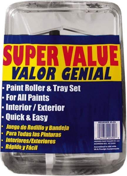 Premier Paint Roller - 3/8" Nap, Wall Paint Roller Set - 10" Wide, Steel Frame, Includes Paint Tray, Roller Cover & Frame - Exact Industrial Supply