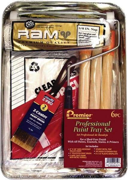 Premier Paint Roller - 0.3333" Nap, Wall Paint Roller Set - 10" Wide, Steel Frame, Includes Paint Tray, Roller Cover & Frame - Exact Industrial Supply