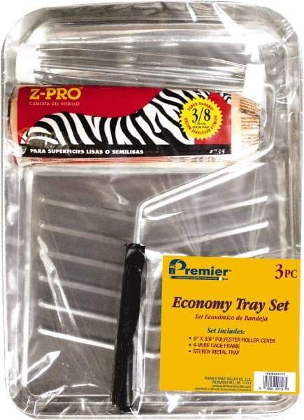 Premier Paint Roller - 3/8" Nap, Wall Paint Roller Set - 10" Wide, Steel Frame, Includes Paint Tray, Roller Cover & Frame - Exact Industrial Supply