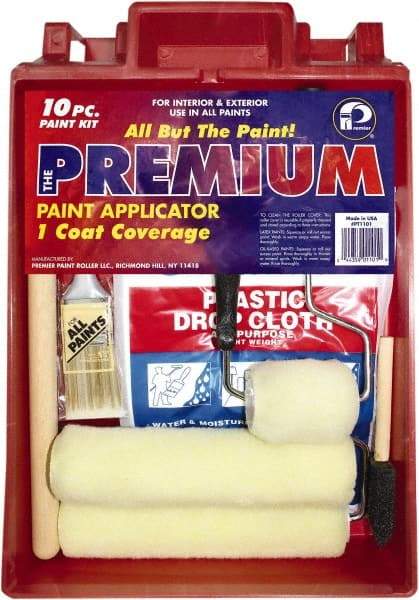 Premier Paint Roller - 1/2" Nap, Wall Paint Roller Set - 10" Wide, Steel Frame, Includes Paint Tray, Roller Cover & Frame - Exact Industrial Supply