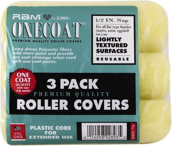 Premier Paint Roller - 1/2" Nap, 9" Wide Paint Mini Roller Covers - Semi-Rough Texture, Polyester - Exact Industrial Supply