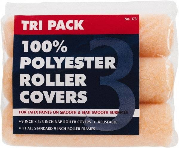 Premier Paint Roller - 3/8" Nap, 9" Wide Paint Roller Cover - Smooth Texture, Polyester - Exact Industrial Supply
