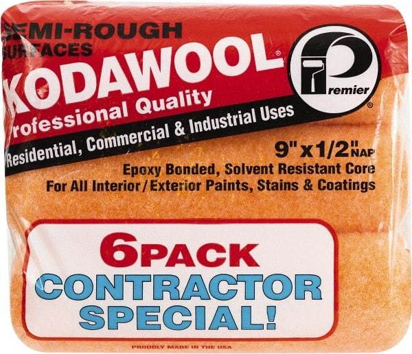 Premier Paint Roller - 1/2" Nap, 9" Wide Paint Roller Cover - Semi-Rough Texture, Polyester & Wool - Exact Industrial Supply