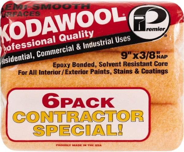 Premier Paint Roller - 3/8" Nap, 9" Wide Paint Roller Cover - Semi-Smooth Texture, Polyester & Wool - Exact Industrial Supply