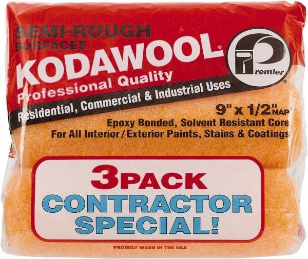 Premier Paint Roller - 1/2" Nap, 9" Wide Paint Roller Cover - Semi-Rough Texture, Polyester & Wool - Exact Industrial Supply