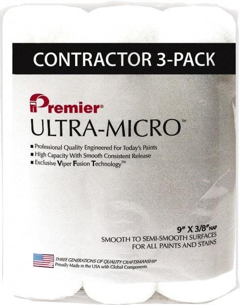 Premier Paint Roller - 3/8" Nap, 9" Wide Paint Roller Cover - Semi-Smooth Texture, Polyester & Microfiber - Exact Industrial Supply