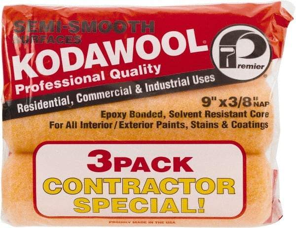 Premier Paint Roller - 3/8" Nap, 9" Wide Paint Roller Cover - Semi-Smooth Texture, Polyester & Wool - Exact Industrial Supply