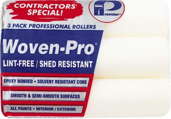 Premier Paint Roller - 3/8" Nap, 9" Wide Paint Roller Cover - Semi-Smooth Texture, Woven & Polyester - Exact Industrial Supply
