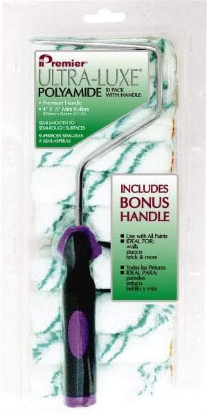 Premier Paint Roller - 10" Long, 3/8" Nap, Mini Roller Cover Combo - 4" Wide, Plastic Frame, Includes Roller Cover & Frame - Exact Industrial Supply