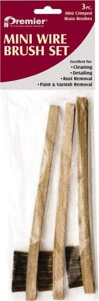 Premier Paint Roller - 3 Piece Brass Surface Preparation Wire Brush - 1/2" Bristle Length, 1/2" Wide, 8" OAL, Wood Block, Straight Wood Handle - Exact Industrial Supply