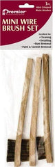Premier Paint Roller - 3 Piece Brass Surface Preparation Wire Brush - 1/2" Bristle Length, 1/2" Wide, 8" OAL, Wood Block, Straight Wood Handle - Exact Industrial Supply