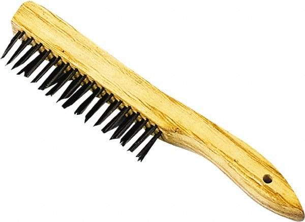 Premier Paint Roller - Steel Surface Preparation Wire Brush - 1" Bristle Length, 1" Wide, 10-1/2" OAL, Wood Block, Tapered Wood Handle - Exact Industrial Supply