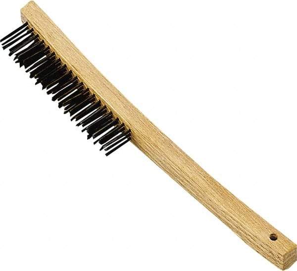 Premier Paint Roller - Steel Surface Preparation Wire Brush - 1" Bristle Length, 1" Wide, 14" OAL, Wood Block, Long Wood Handle - Exact Industrial Supply