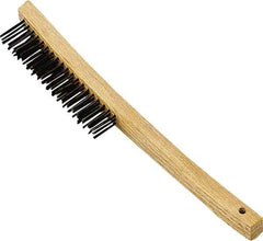 Premier Paint Roller - Steel Surface Preparation Wire Brush - 1" Bristle Length, 1" Wide, 14" OAL, Wood Block, Long Wood Handle - Exact Industrial Supply