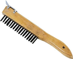 Premier Paint Roller - Steel Surface Preparation Wire Brush - 1" Bristle Length, 1" Wide, 10" OAL, Wood Block, Tapered Wood Handle - Exact Industrial Supply