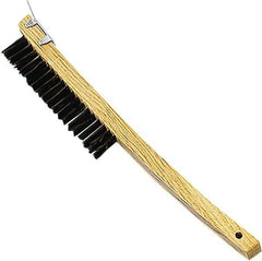 Premier Paint Roller - Steel Surface Preparation Wire Brush - 1" Bristle Length, 1" Wide, 14" OAL, Wood Block, Long Wood Handle - Exact Industrial Supply