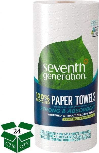 Seventh Generation - Perforated Roll of 2 Ply White Paper Towels - 11" Wide, No Added Dyes or Fragrances, 100% Recycled - Exact Industrial Supply