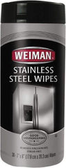 Weiman - Pre-Moistened Stainless Steel Cleaner Wipes - Canister, 8" x 7" Sheet Size, White - Exact Industrial Supply