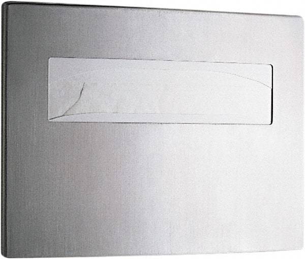 Bobrick - 250 Capacity Satin Stainless Steel Finish Stainless Steel Toilet Seat Cover Dispenser - 11-1/4" High x 15-3/4" Wide 2-/4" Deep, Holds 2 Half Fold Sleeves - Exact Industrial Supply