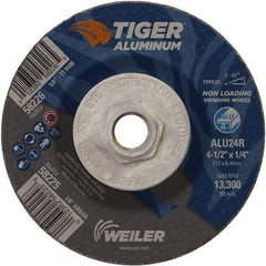 Weiler - 4-1/2" 24 Grit Aluminum Oxide/Silicon Carbide Blend Cutoff Wheel - 1/4" Thick, 5/8-11 Arbor, 13,300 Max RPM, Use with Angle Grinders - Exact Industrial Supply