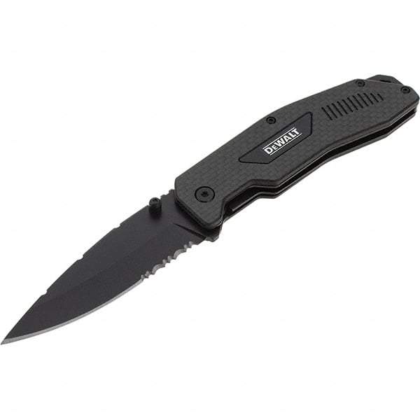 Stanley - 3-1/2" Blade, 8" OAL, Serrated & Straight Pocket Knife - 4-3/4" Closed Length, Carbon Fiber, 1 Blade, 1 Edge - Exact Industrial Supply