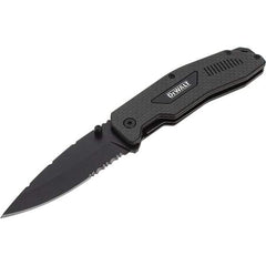 Stanley - 3-1/2" Blade, 8" OAL, Serrated & Straight Pocket Knife - 4-3/4" Closed Length, Carbon Fiber, 1 Blade, 1 Edge - Exact Industrial Supply