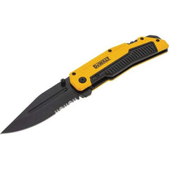 Stanley - 3-1/4" Blade, 8" OAL, Serrated & Straight Pocket Knife - 4-3/4" Closed Length, Aluminum, 1 Blade, 1 Edge - Exact Industrial Supply