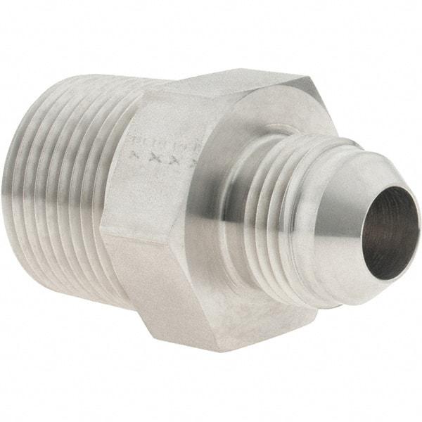 Parker - 1/2" Tube OD, 37° Stainless Steel Flared Tube Male Connector - 3/4 NPTF, Flare x MNPTF Ends - Exact Industrial Supply