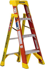 Werner - 3 Steps, 4' High, Type IA Rating, Fiberglass Step Ladder - 300 Lb Load Capacity, 20-13/32" Base Width - Exact Industrial Supply