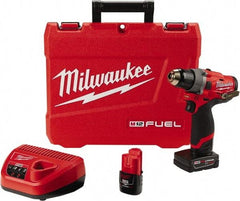 Milwaukee Tool - 12 Volt 1/2" Chuck Pistol Grip Handle Cordless Drill - 0-1700 RPM, Keyless Chuck, Reversible, 2 Lithium-Ion Batteries Included - Exact Industrial Supply