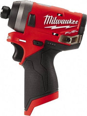 Milwaukee Tool - 1/4" Drive 12 Volt Pistol Grip Cordless Impact Wrench & Ratchet - 3,300 RPM, 0 to 4,000 BPM, 1,300 Ft/Lb Torque, Lithium-Ion Batteries Not Included - Exact Industrial Supply