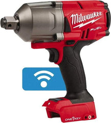 Milwaukee Tool - 3/4" Drive 18 Volt Pistol Grip Cordless Impact Wrench & Ratchet - 1,800 RPM, 0 to 2,400 BPM, 1,500 Ft/Lb Torque, Lithium-Ion Batteries Not Included - Exact Industrial Supply