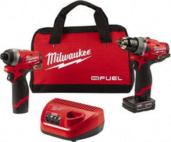 Milwaukee Tool - 12 Volt Cordless Tool Combination Kit - Includes 1/2" Compact Drill/Driver & 1/4" Hex Impact Driver, Lithium-Ion Battery Included - Exact Industrial Supply