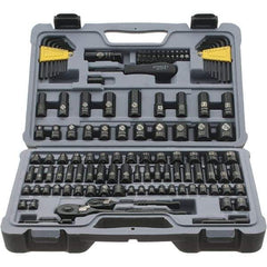 Stanley - 123 Piece 1/4" Drive Black Chrome Finish Socket Set - 12 Points, 5/32" to 1/2" (4mm to 12mm) Range, Inch/Metric Measurement Standard - Exact Industrial Supply