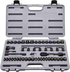 Stanley - 50 Piece 1/4 & 3/8" Drive Standard Socket Set - 5/32 to 9/16", 4 to 18mm, Inch/Metric Measurement Standard - Exact Industrial Supply