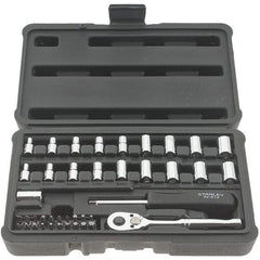 Stanley - 41 Piece 1/4" Drive Chrome Finish Socket Set - 12 Points, 5/32" to 11/16" (4mm to 17mm) Range, Inch/Metric Measurement Standard - Exact Industrial Supply