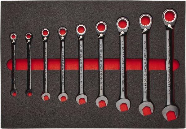 Proto - 9 Piece, 9/32" to 3/4", Spline Combination Wrench Set - Inch Measurement Standard, Black/Chrome Finish, Comes in Roll Pouch - Exact Industrial Supply
