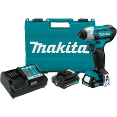 Makita - 12 Volt, 1/4" Drive, 80 Ft/Lb Torque, Cordless Impact Driver - Pistol Grip Handle, 2600 RPM, 2 Lithium-Ion Batteries Included - Exact Industrial Supply