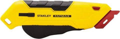 Stanley - Retractable Box Cutter - 2.175" Steel Blade, Yellow & Black Bi-Material Handle, 4 Blades Included - Exact Industrial Supply