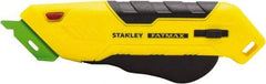 Stanley - Retractable Box Cutter - 2.175" Steel Blade, Yellow & Black Bi-Material Handle, 4 Blades Included - Exact Industrial Supply