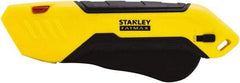 Stanley - Retractable Safety Utility Knife - 2.175" Steel Blade, Yellow & Black Bi-Material Handle, 1 Blade Included - Exact Industrial Supply