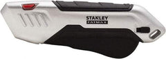 Stanley - Retractable Safety Utility Knife - 2.175" Steel Blade, Silver & Black Ergonomic Non-slip Grips Handle, 1 Blade Included - Exact Industrial Supply