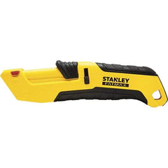 Stanley - Retractable Safety Utility Knife - 2.175" Steel Blade, Yellow & Black Ergonomic Non-slip Grips Handle, 4 Blades Included - Exact Industrial Supply