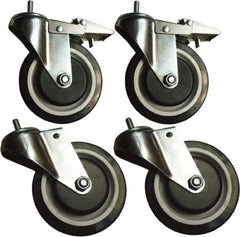 Sandusky Lee - 5" Diam x 5" Wide, Rubber Swivel with Brake Caster - 1,000 Lb Capacity, Stem Mount - Exact Industrial Supply