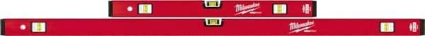 Milwaukee Tool - 24" & 48" Long 6 Vial Box Beam Level - Aluminum, Red, 2 Level & 4 Plumb Vials - Exact Industrial Supply